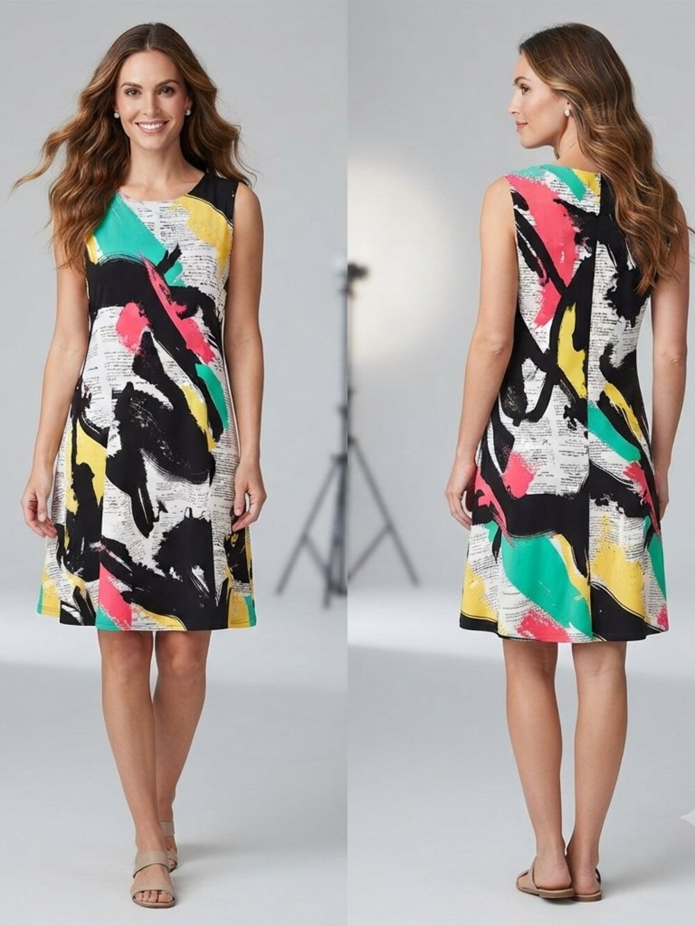 Women’s Eva Varro Newspaper Print Abstract Shift Dress Size M Made in USA